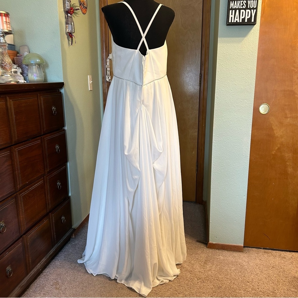 Emme Bridal white sleeveless wedding gown beaded rhinestones satin chiffon 16 - Picture 3 of 16